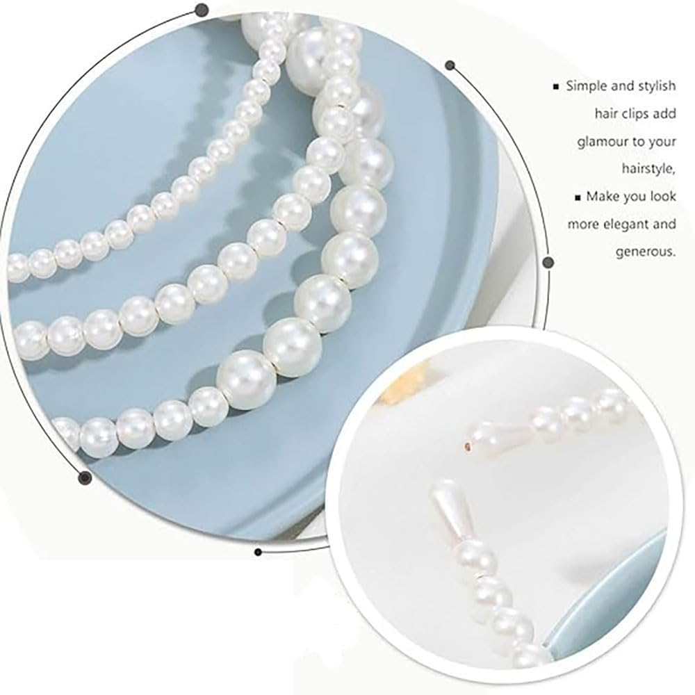 Leanockesa 3 Pcs Vintage Bridal Pearl Headband Set, Large Ivory Simulated Pearl Tiara Crown Hair Hoop for Women and Girls, Wedding Prom Party Hair Accessories (Beige,Three Styles) ﻿﻿ image number 2