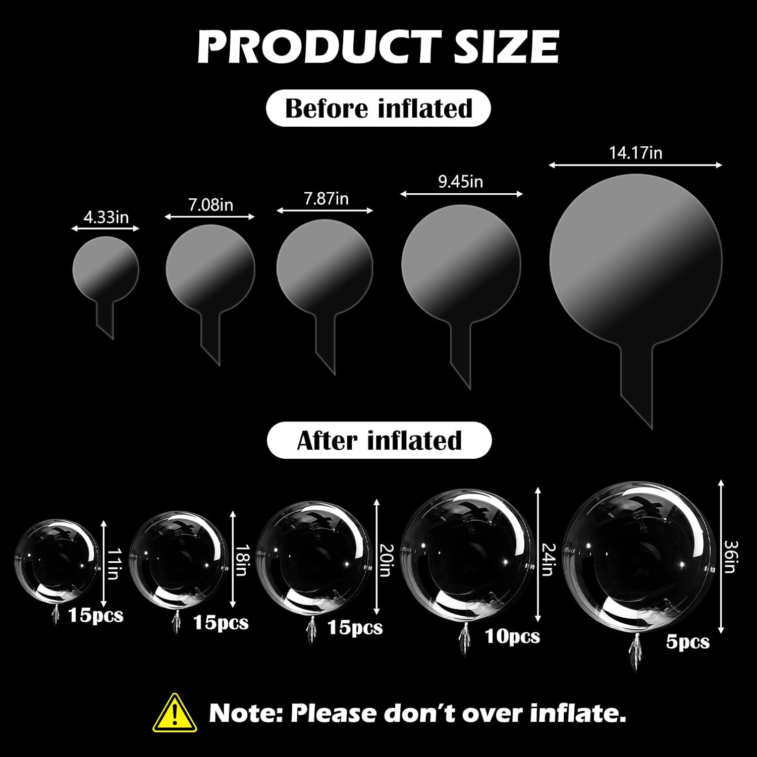 RETON 60PCS Clear Balloons Bobo Balloons, Different Sizes 11/18/20/24/36 Inch Clear Balloons for Stuffing, Transparent Bubble Bobo Balloons for Wedding DIY Birthday Baby Shower Party Decoration image number 3