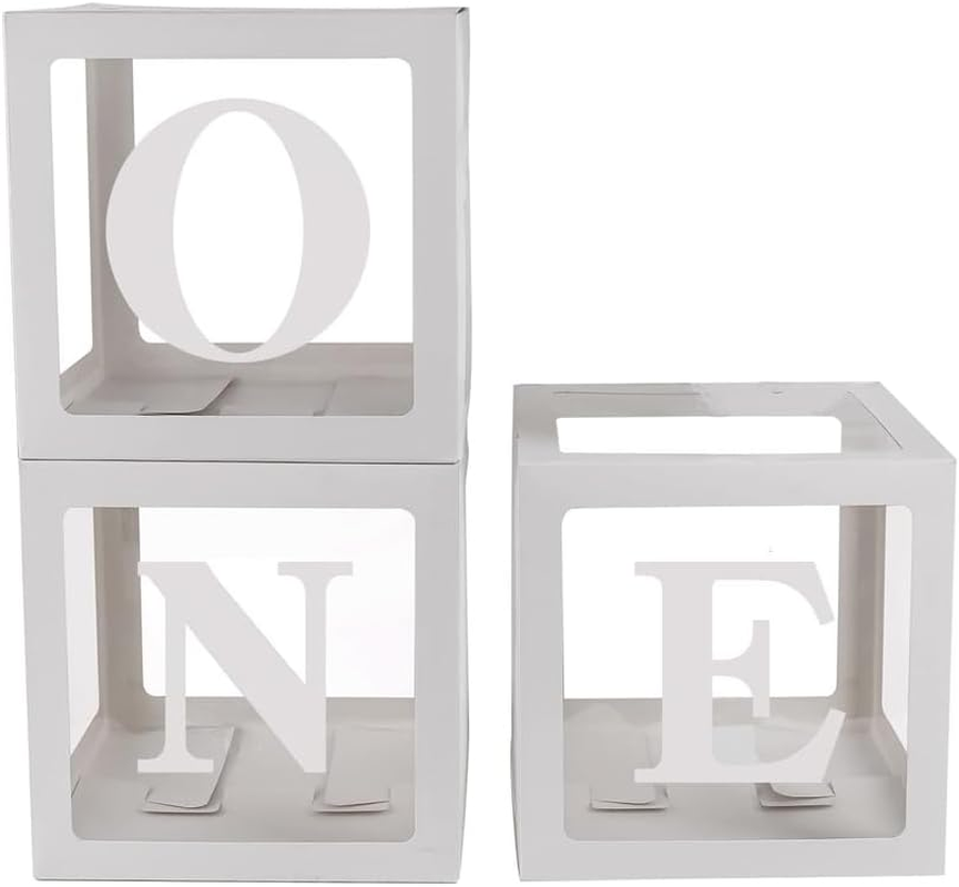 3/4PCS ONE Baby Transparent Balloon Box Girls Boys Shower 1St Birthday Party, Customizable with Letters, Pink, 11.8" Cubes