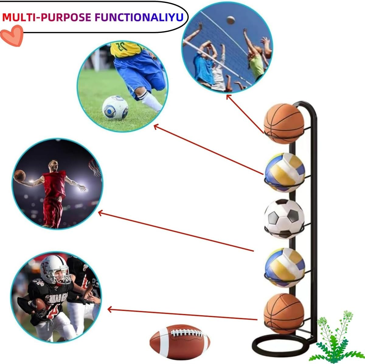Vertical Basketball Storage Rack,Klhcduo 5-Layer Independent Football Stand Ball Rack, Detachable Vertical Display Rack, Used for Basketball Volleyball Football Rugby Badminton image number 6
