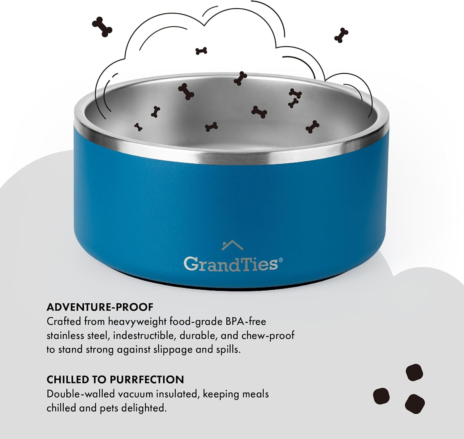 Grandties Stainless Steel Dog Bowl | Engraved Reusable Bpa-Free Insulated Cat & Dog Bowls | Large Heavy Duty Non Skid Spill Proof Dog Bowl | Outdoor Dog Water Bowl (Cobalt Blue, 64Oz) image number 6