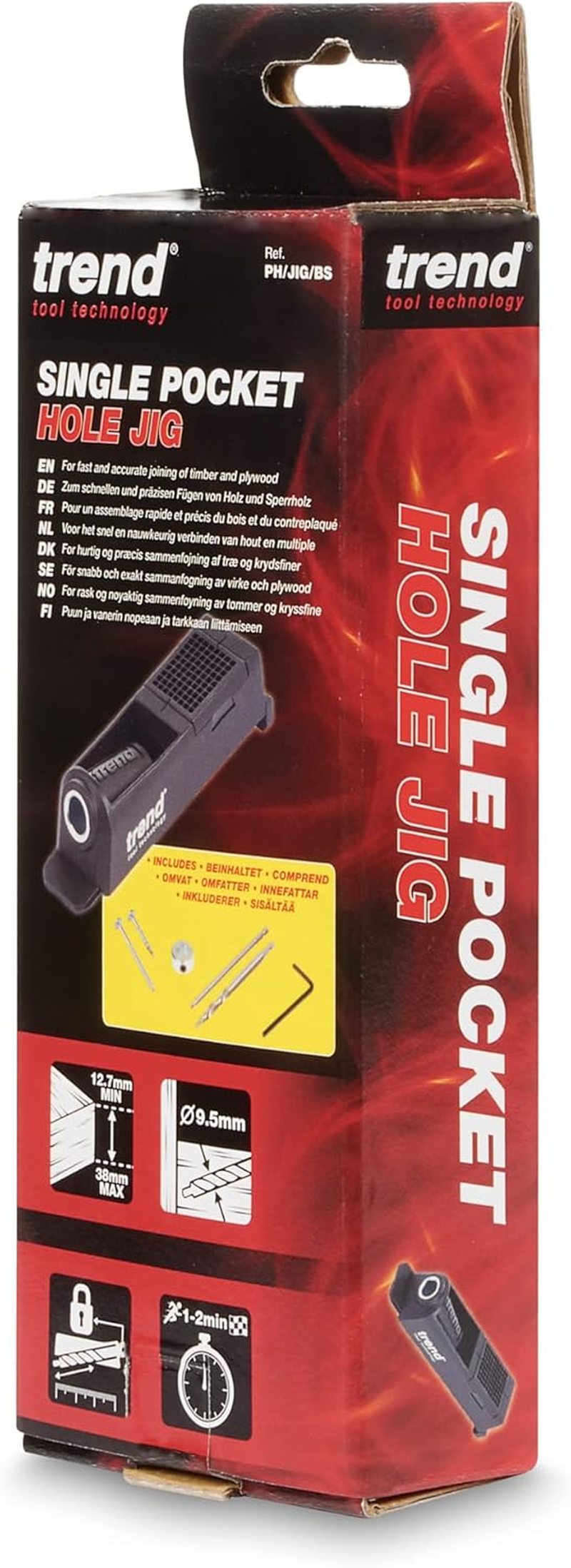 Trend Single Pocket Hole Jig with HSS Drill Bit & Depth Setting Collar, Square Drive Bit & Pocket Hole Screws Selection, PH/JIG/BS image number 2