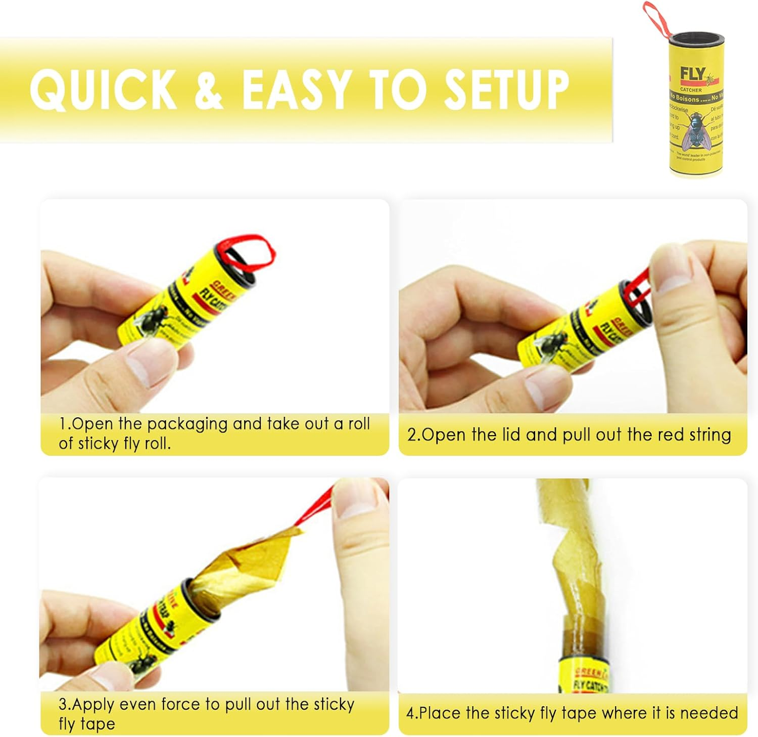 Jotia 16Pcs Fly Paper Strips Traps for Indoors Outdoor, Fruit Fly Paper Rolls Gnat Trap Sticky Tape Catcher Ribbon Set Hanging Insect Mosquito Traps image number 5