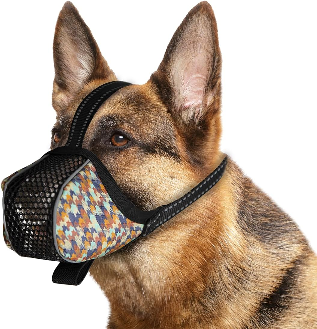 Dog Muzzle, Soft Dog Muzzle for Large Dogs Mask anti Biting Chewing Licking Breathable No Bark Muzzle Mesh Printed Full Coverage Muzzle with Anti-Falling Accessory for Small Medium Large Sized Dog XXL