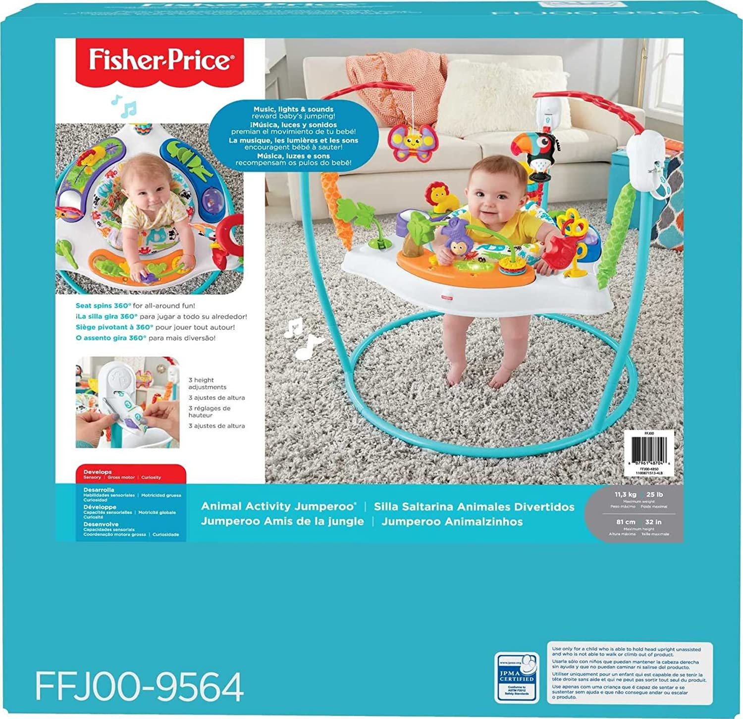 Fisher-Price Baby Bouncer Animal Activity Jumperoo with Music Lights Sounds and Developmental Toys for Infants image number 2