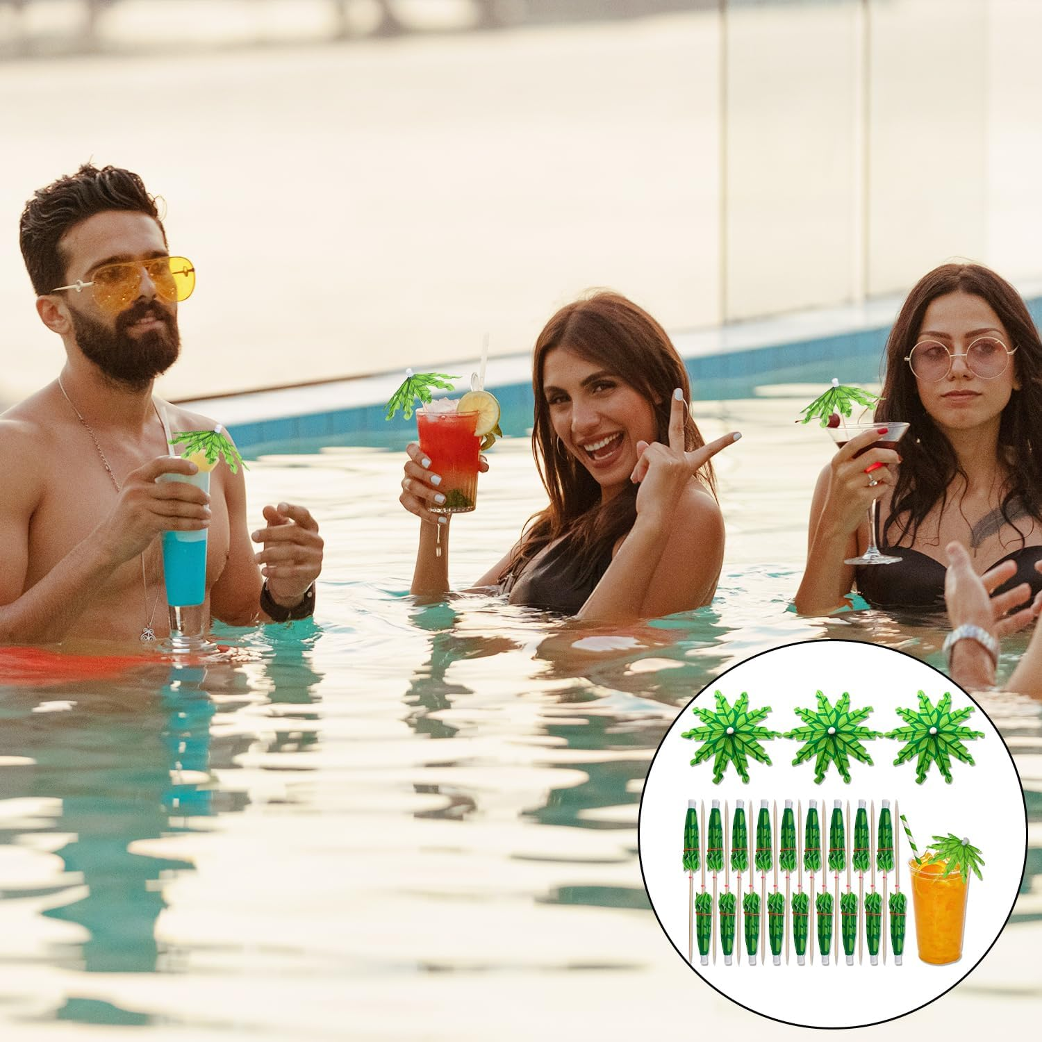 BEZANU Cocktail Picks, 50 Pcs Coconut Tree Umbrellas Drinks Sticks Hawaiian Drink Decorative for Cocktail, Cake, Icecream, Drink, Bar image number 2