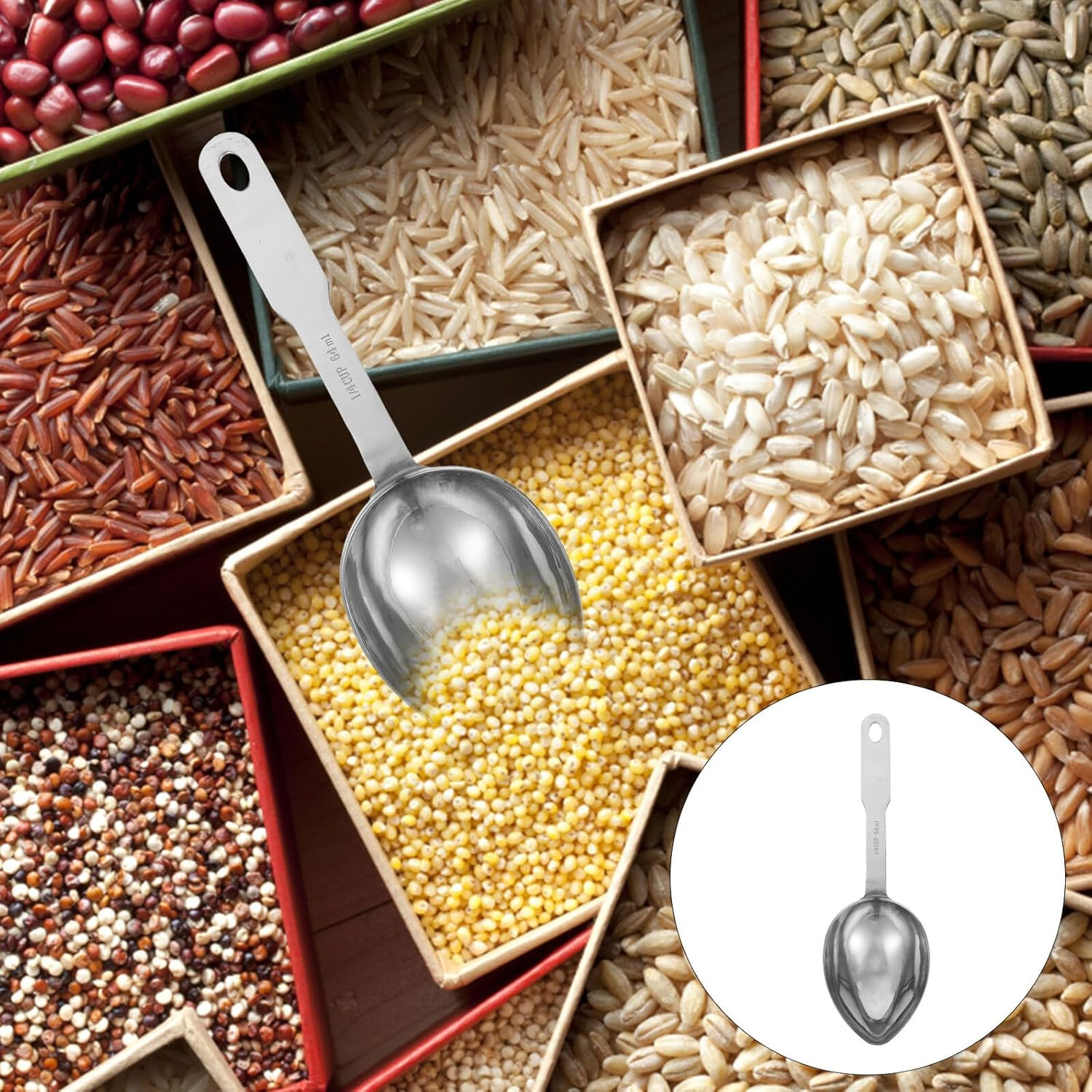 COHEALI Stainless Steel Measuring Spoon 1/4 Cup Metal Grain Scoop for Dry and Liquid Ingredients Kitchen Tool Metric Measuring Spoons for Baking and Cooking