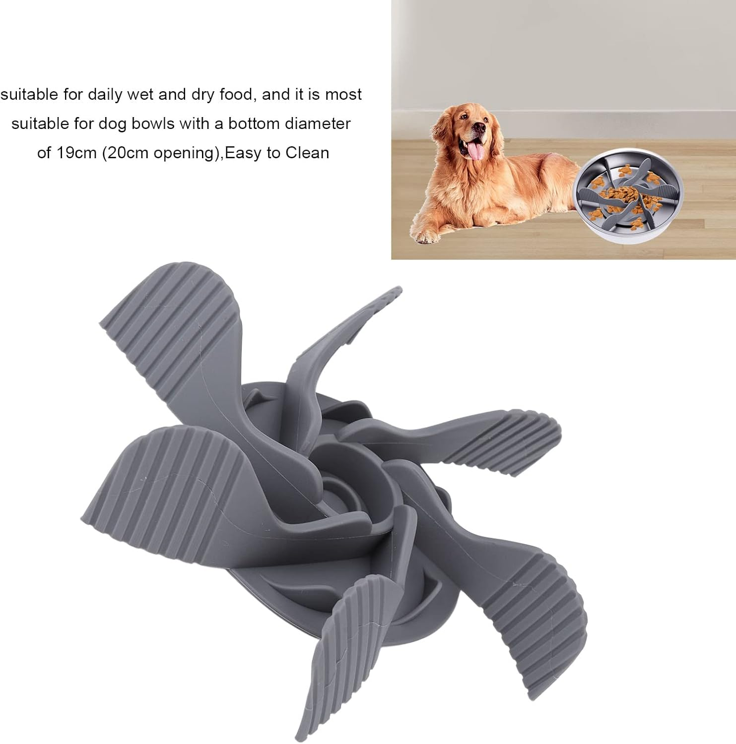EVTSCAN Slow Feeder Dog Bowl, with 19 Small Suction Cups, Wet Dry Use Pet Food Bowl, Cuttable Slow Feeder Insert, for Regular and Elevated Dog Bowls image number 3