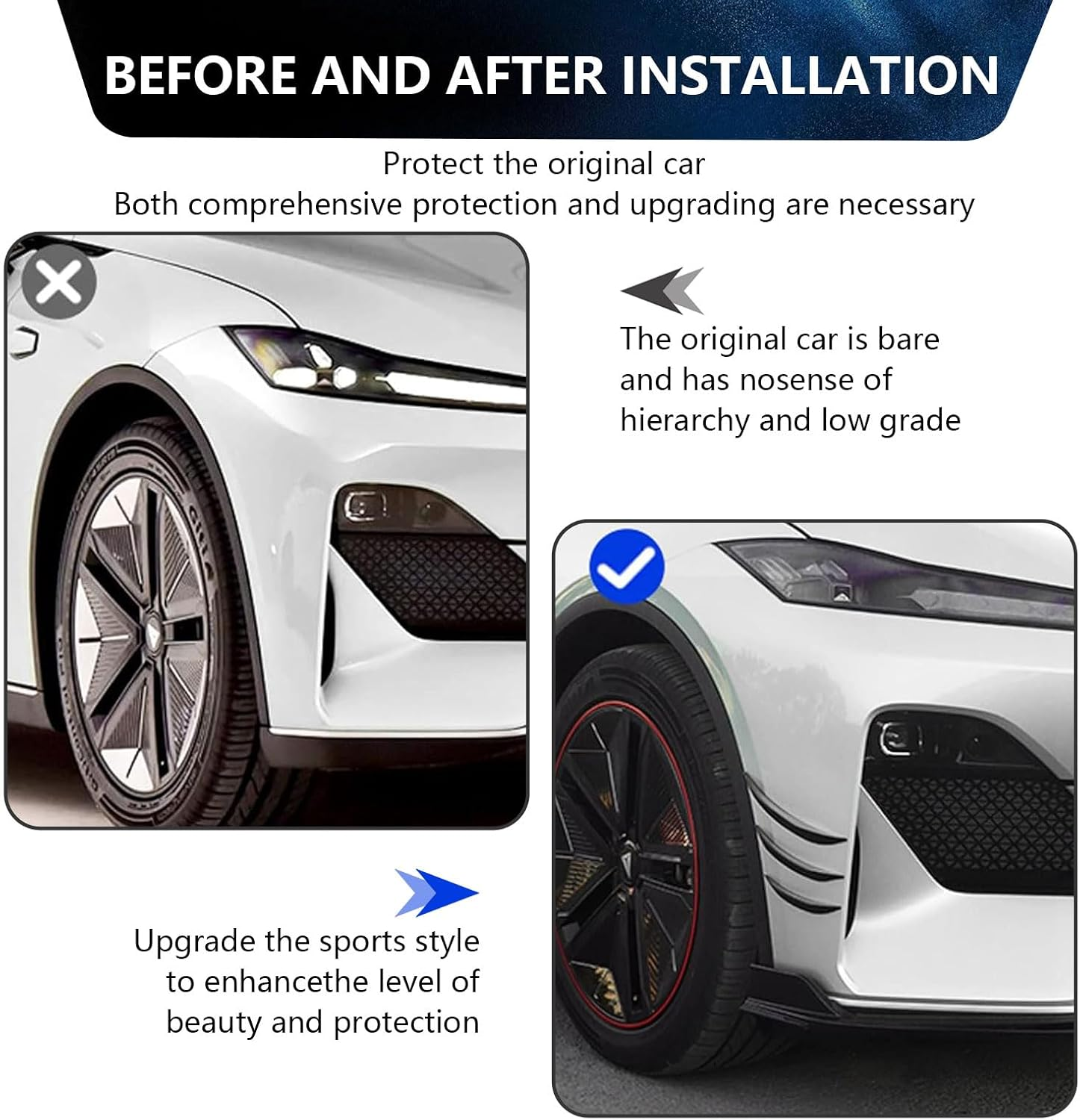 Gunhunt Pack-6 Car Spoiler Canards Kit, Body Anti-Collision Diffuser, Exterior Soft Rubber Decorative Stickers, Car Universal Auto Front Bumper Lip Splitter (Glossy Black) image number 6