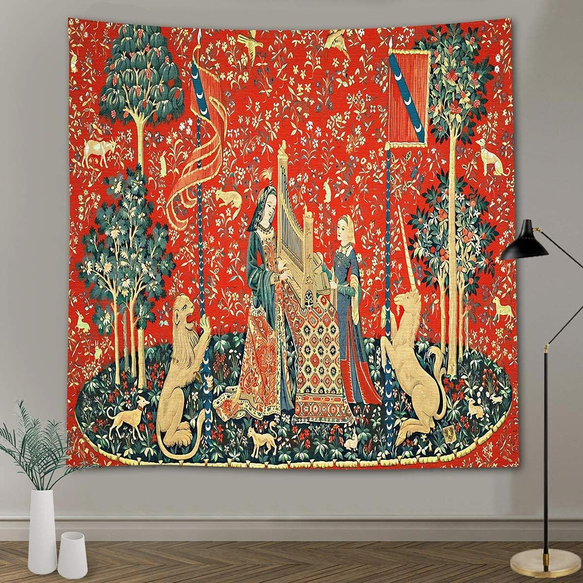 FEASRT Medieval Lady Tapestry European Royal Tapestry Lady and Unicorn Tapestry for Bedroom Living Room Apartment Dorm Decor Wall Hanging Tapestries 80X60 Inches GTDSAY76
