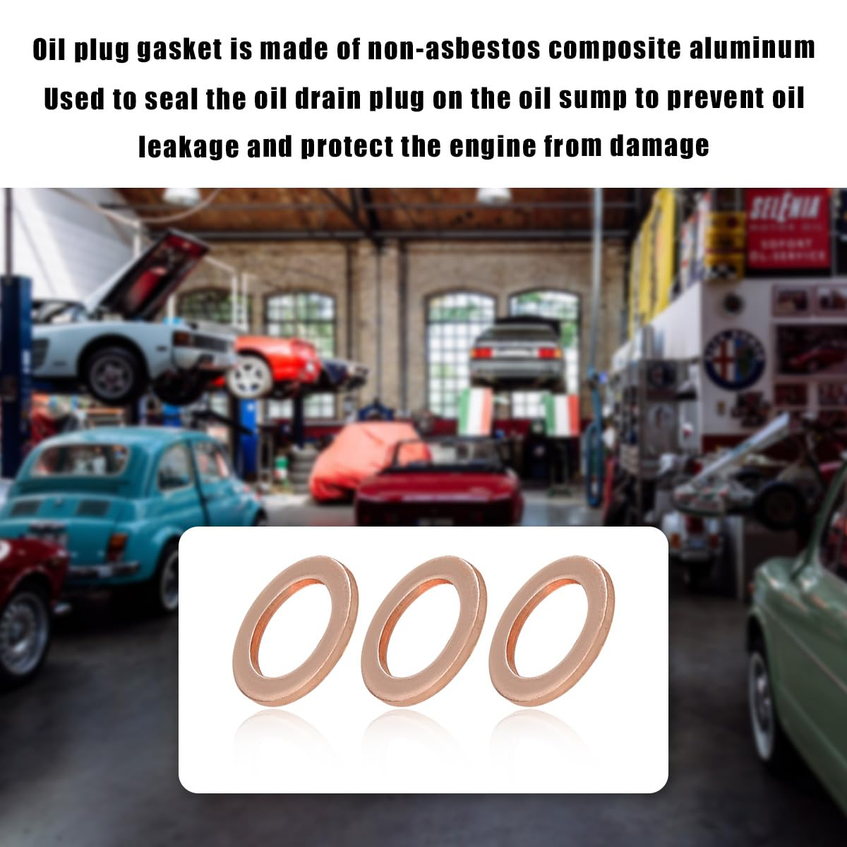 Povtii 15PCS Oil Drain Plug Gasket, 14Mm Copper Oil Crush Washer Compatible with OEM PN Part 007603-014106, Car Accessories for Oil Drain Plug Washer Gaskets Seals Replacement image number 1