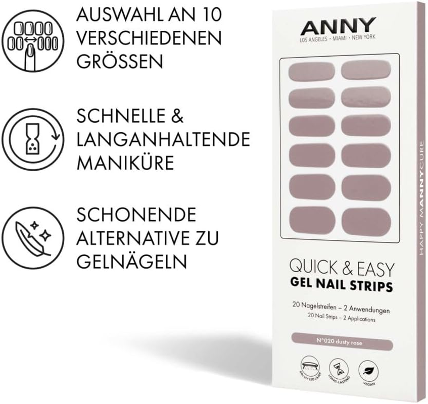 ANNY Gel Nail Strips - UV Nail Foil for Sticking with UV Lamp, Durable & Splinter Free, Easy to Use, Colour: Dusty Rose - Steamed Dusky Pink - No. 20 image number 2