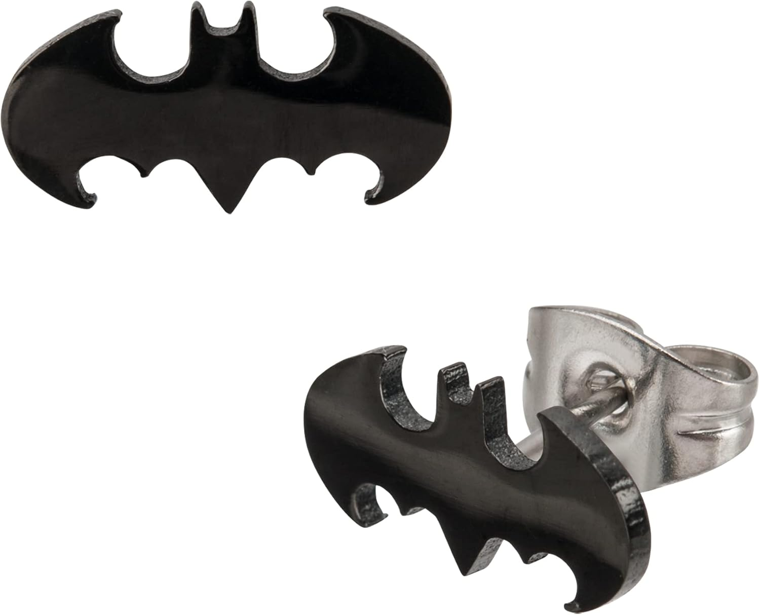 DC Comics Officially Licensed Hypoallergenic Batman "The Dark Knight" Cut Stainless Steel Stud Earrings, Unisex, One Size, One Size, Stainless Steel image number 1
