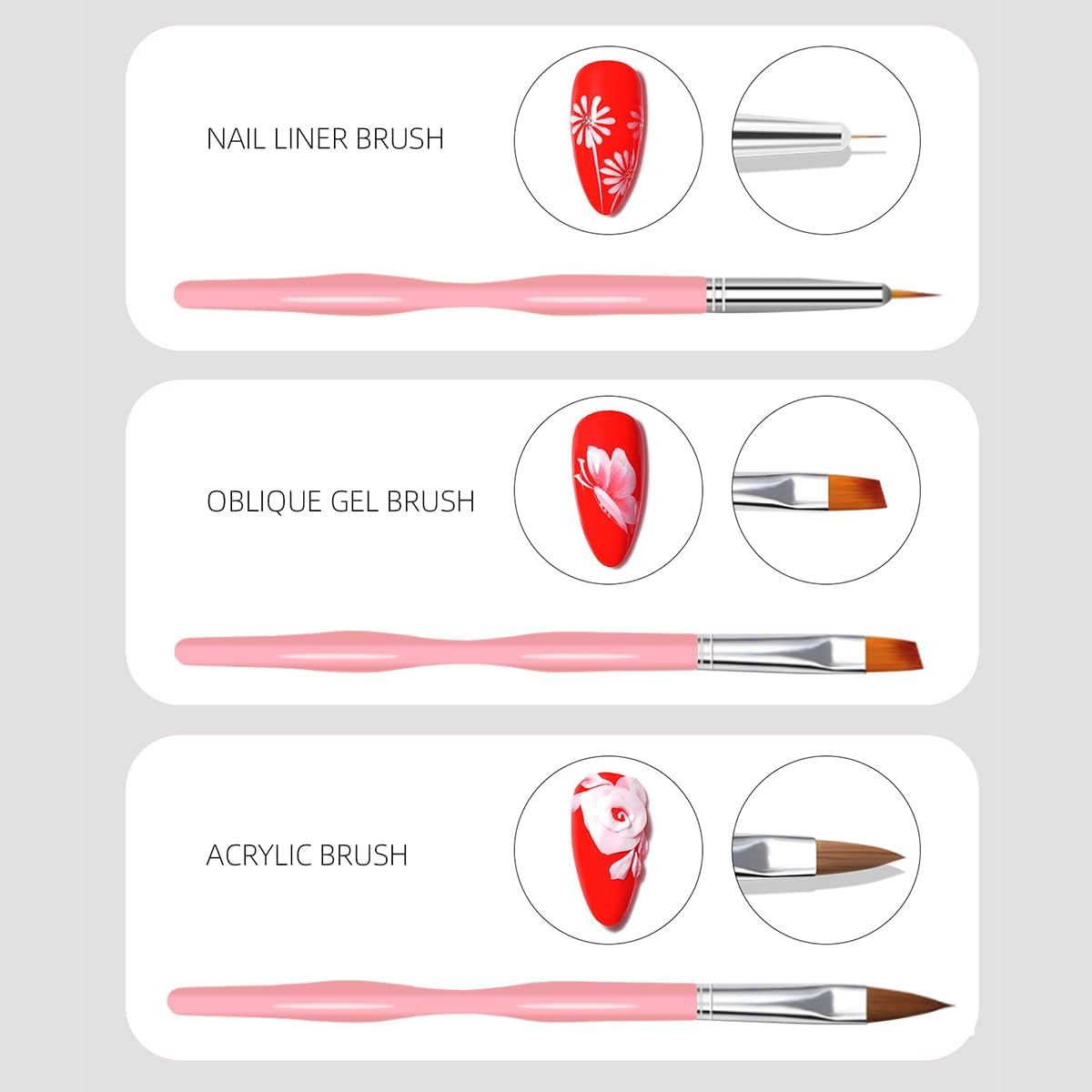 Nail Art Brushes Set, 10Pcs Nail Design Painting Brushes, Professional Nail Art Design Brushes, Nail Fine Liner Brushes, Pink image number 3