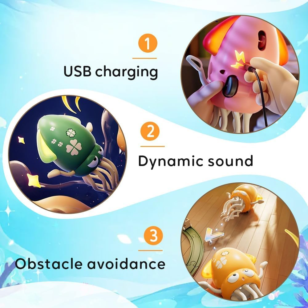 Electric Dancing Octopus Toy, 2025 New Crawling Dancing Automatic Obstacle Avoidance Octopus Sensor Toy,Creative Magic Crazy 8-Leg Action Obstacle with LED Lights & Music,Self-Navigating (A-Yellow) - A-Green image number 5