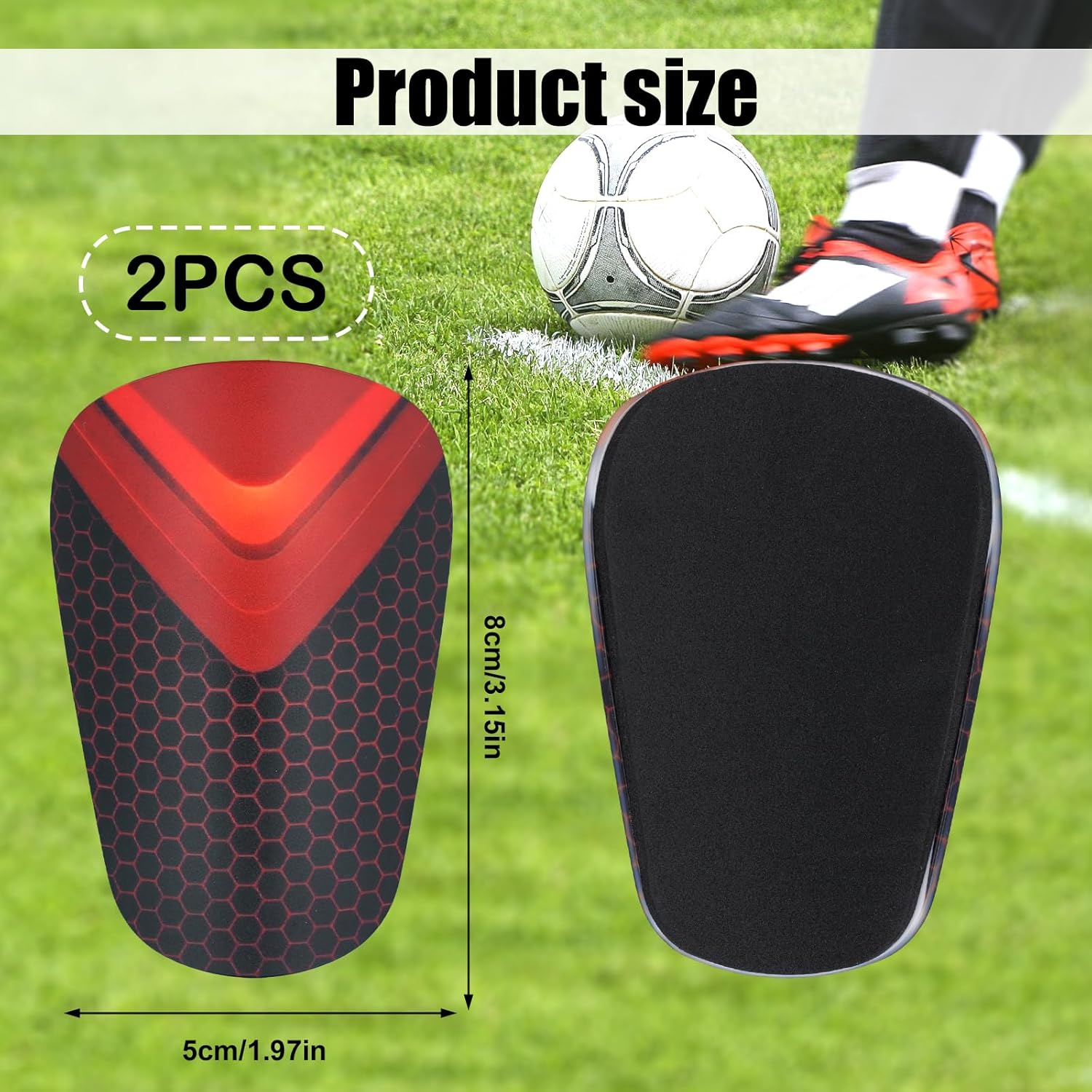 2Pcs Mini Soccer Shin Guards, 3.15X1.97In Extra Small Shin Pads Protective Gear for Women Men Boys Girls Soccer Players (Red, Black) image number 1