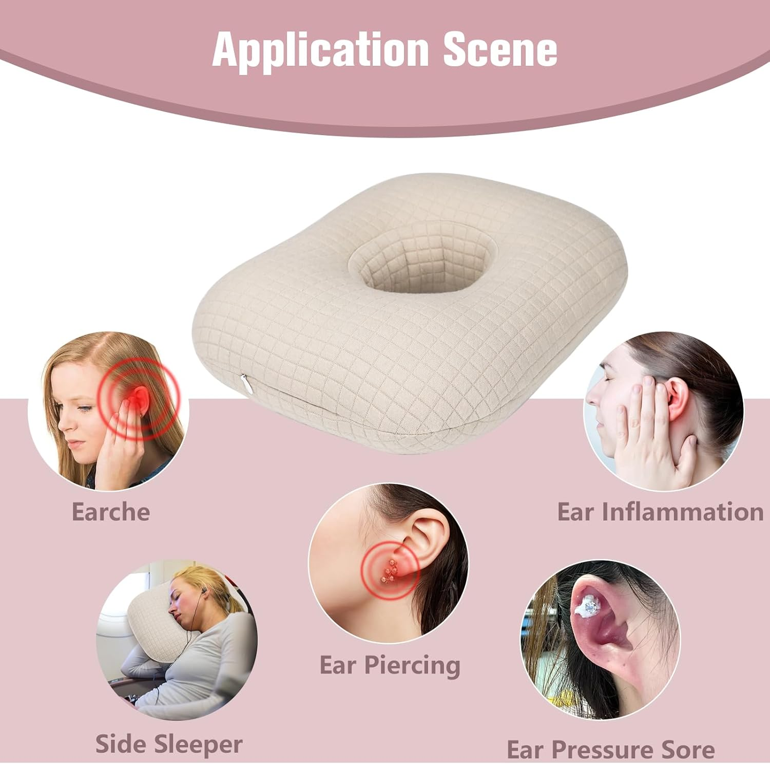 Roamready Ear Piercing Pillow for Side Sleepers, Ear Pillows with Holes for Pain, Earring Inflammation Pressure Sores, Cotton Earring Pillow for CNH Side Sleepers image number 3