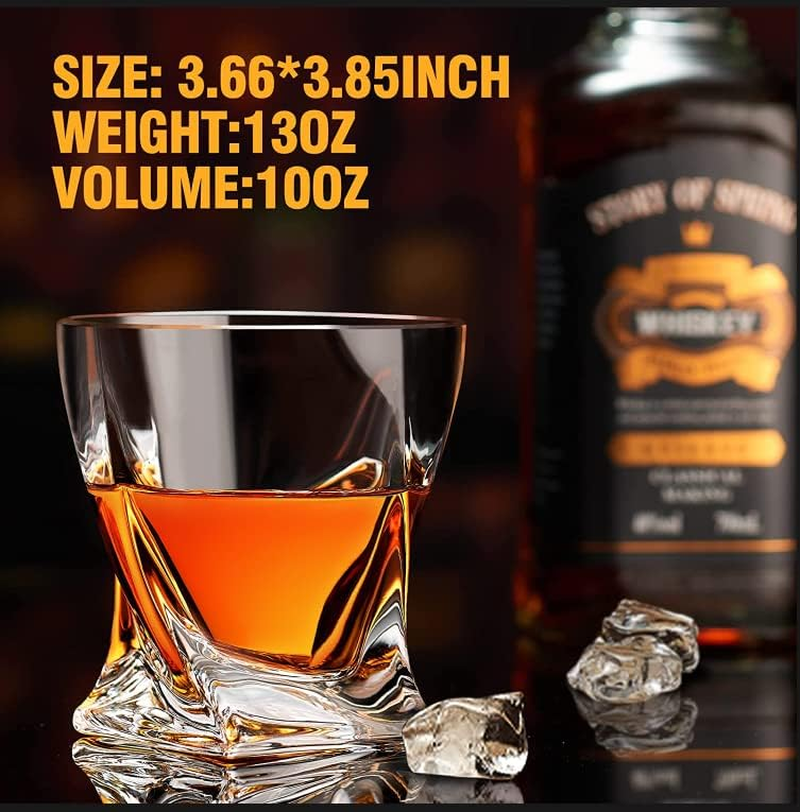Twist Whiskey Glasses Set of 4, Crystal Lowball Rock Glasses with Gift Box, 10 Oz Old Fashioned Tumblers for Bourbon,Scotch,Cocktail Whisky (Classic 1) image number 1