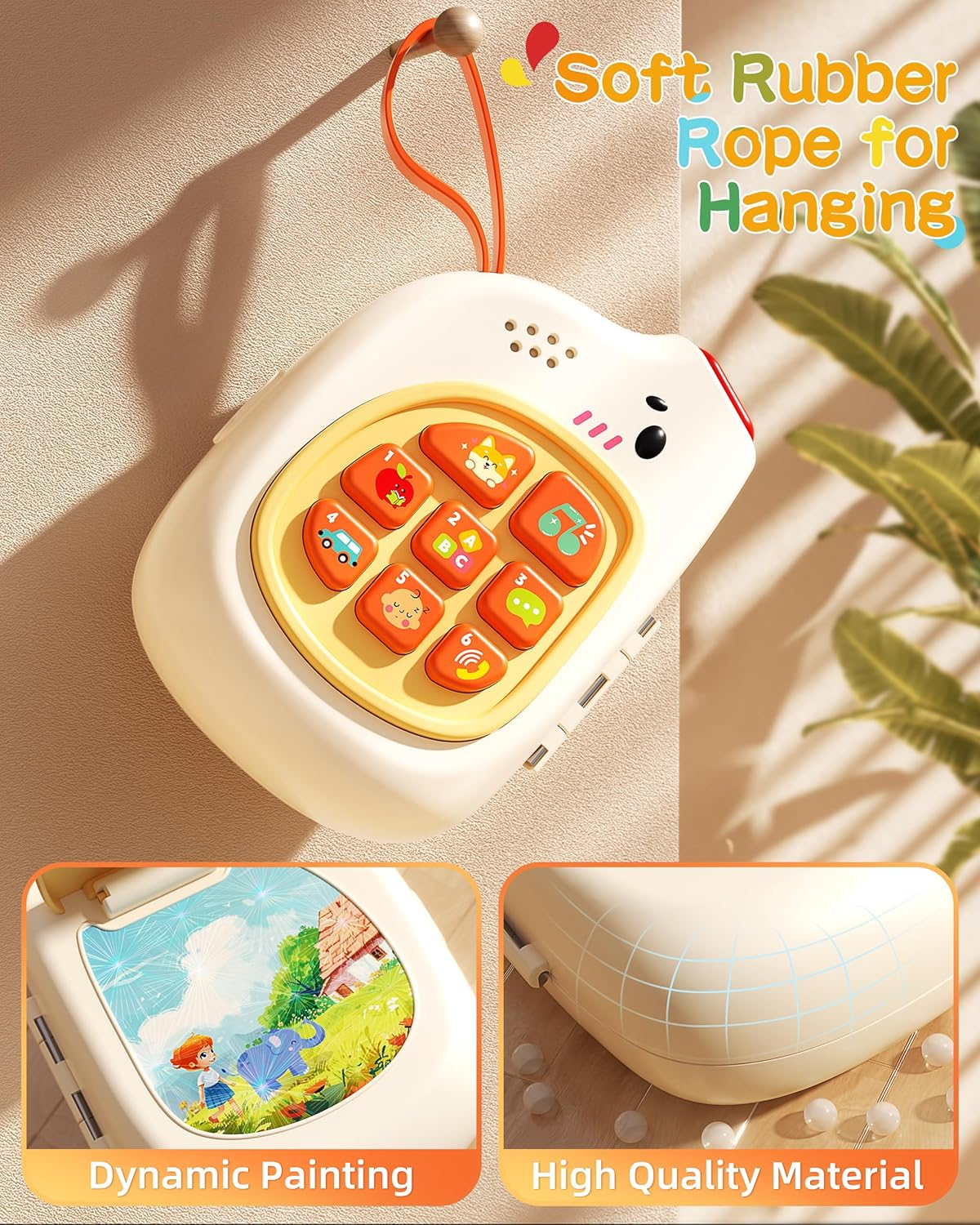 Jovow Baby Phone with Music for Toddler, Montessori Busy Board, Kids Sensory Board, Early Educational Toy for Toddlers 1-3, Motor Skills Developmental Toy for 0-6-12-18 Month Age