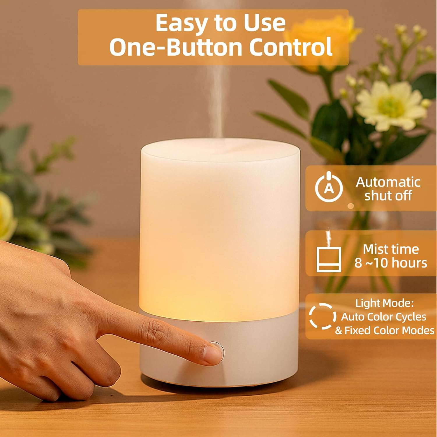 120Ml Essential Oil Diffuser with Fine Mist, Ultrasonic Aromatherapy Humidifier with 7-Colour LED Light, Quiet Operation & Auto Shut-Off, Ideal for Aesthetic Home, Office, Yoga, White image number 6