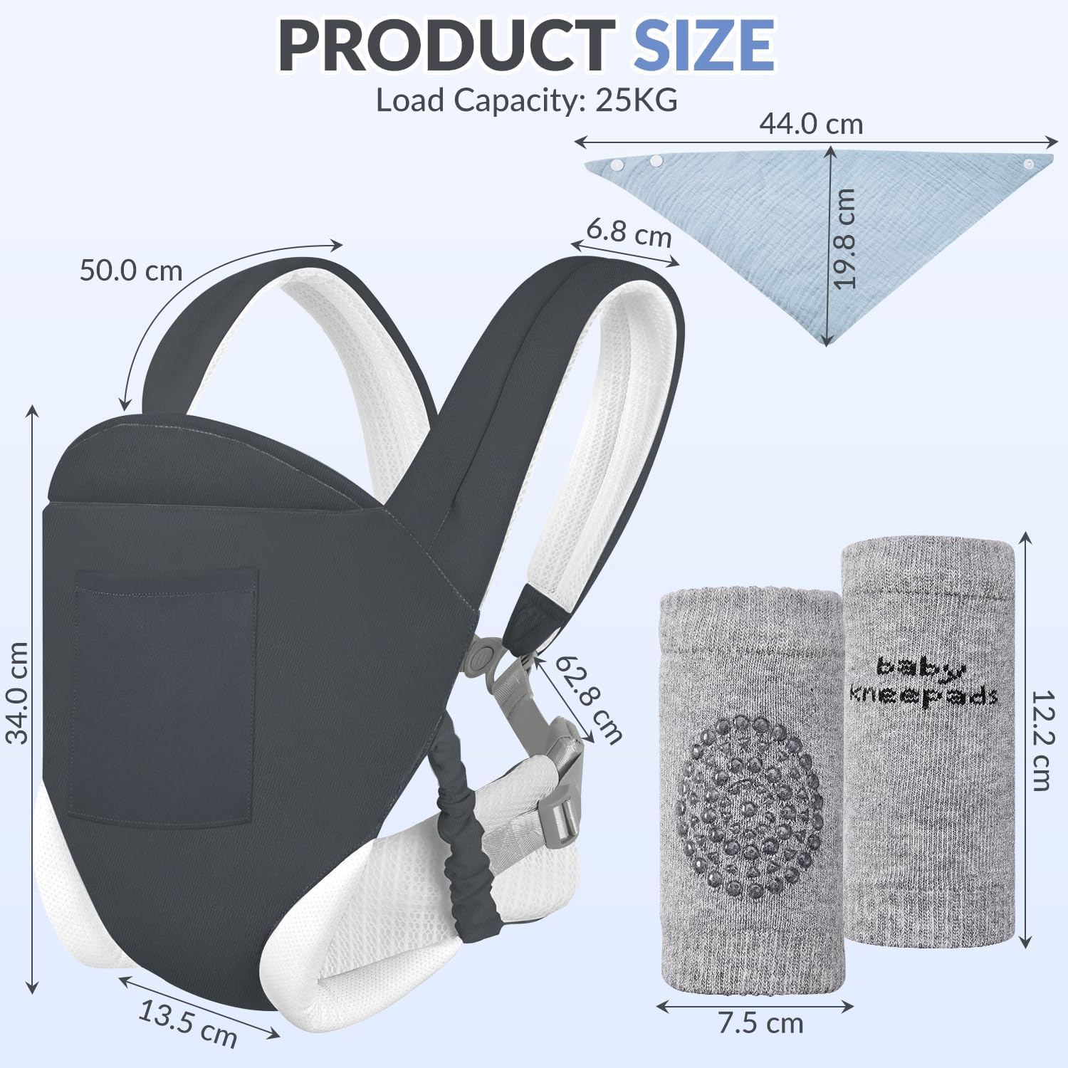 Slowton Baby Carrier for Infant to Toddler 7-55Lbs, Ergonomic Breathable Baby Carrier with Adjustable Shoulder Strap, Baby Drool Bib & Knee Support, Easy to Wear, Perfect for Summer Outing (Grey)