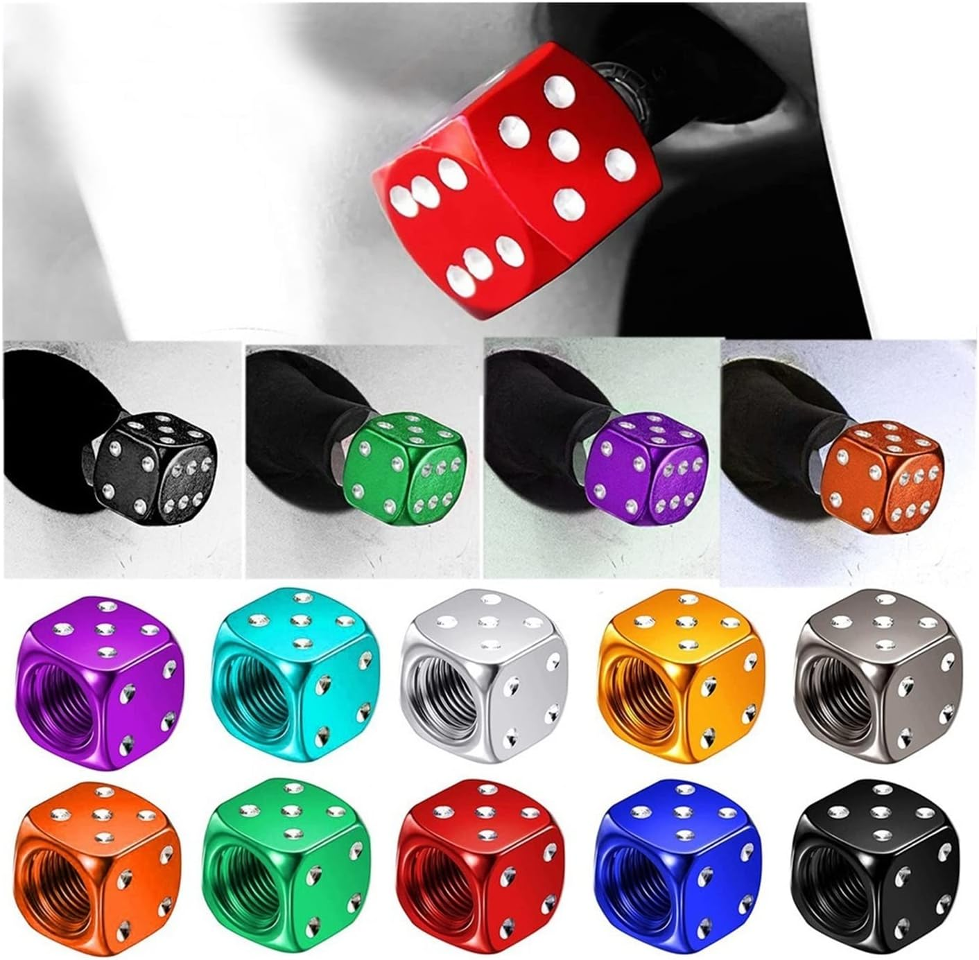 4Pcs Dice Style Tire Valve Stem Caps Compatible with Cars Motorcycles Bicycle Aluminum Alloy Nipple Caps Tyre Air Valve Dustproof Wheel Caps (Color : Strip- Blue) image number 1