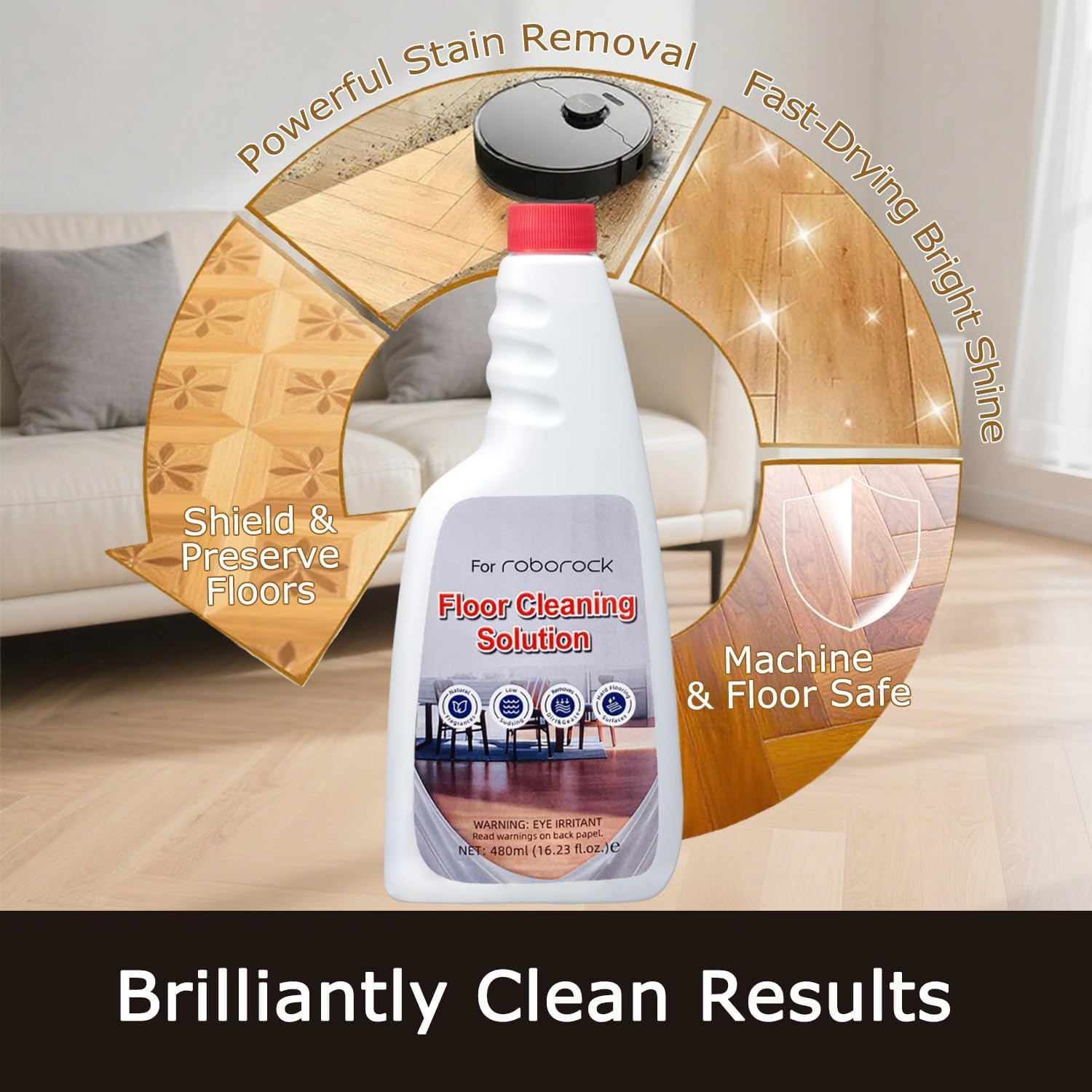 3-Pack 480Ml Floor Cleaning Solution, Eco-Safe, Compatible with All Roborock Mopping Robots (S7, S8, Qrevo, Q7, Q8 Series), Pet & Kid Friendly, Stain-Busting & Fresh-Scented image number 4