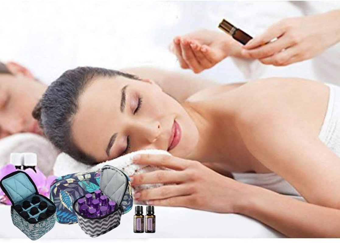 9 Bottles Essential Oil Carrying Case Shockproof Essential Oils Organizer Travel Bag Suitable for 5Ml,10Ml,15Ml Bottles or 10Ml Roller Bottles with Portable Handle and Double Zipper (Aqua Green) - Aqua Green image number 2