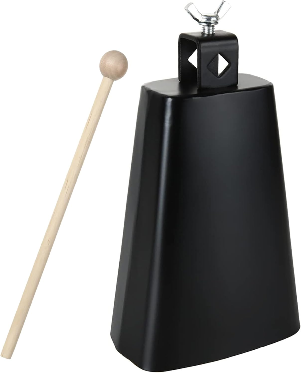 Acrux7 7 Inch Large Cow Bell Noise Makers, Metal Cowbell with Handle and Stick, Hand Percussion Music Cowbell for Sporting Events, Drum Set, Church, Weddings, Beautiful Clear Tapping Sound (Black) image number 1