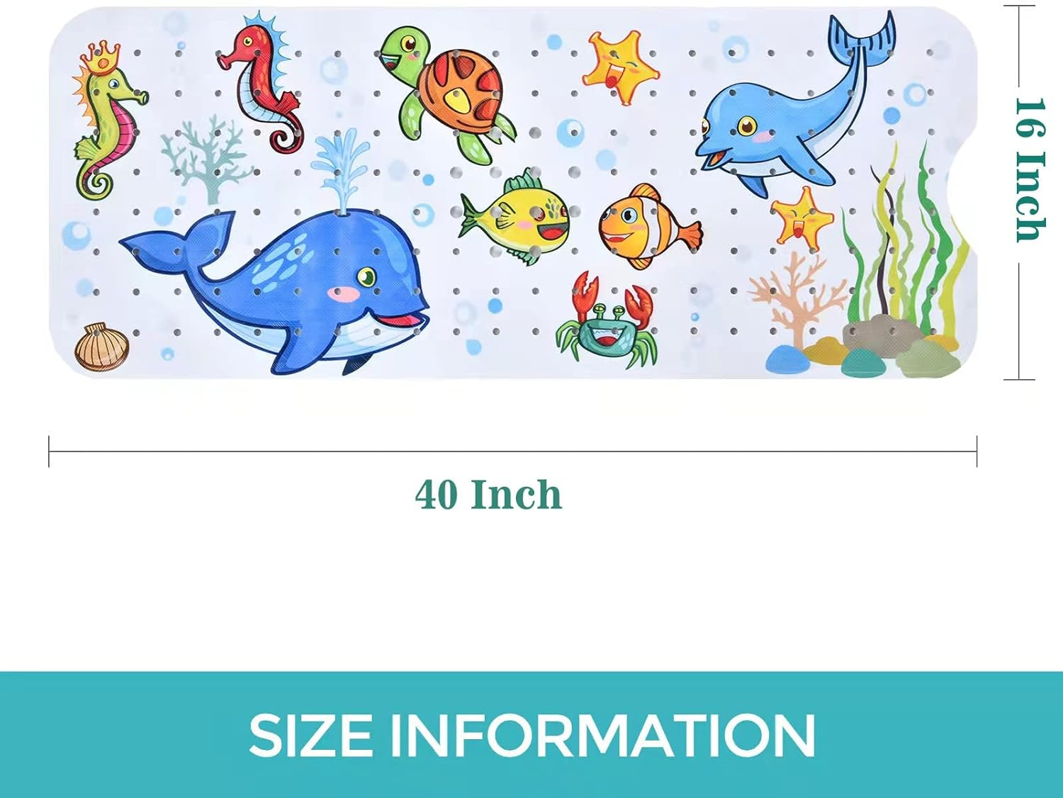 G-Sunny Baby Bath Mat for Bathtub, Non-Slip Bath Mat for Children, Extra-Long 40X16 Inch Bathroom Toddler anti Slip Shower Mat with Suction Cups & Drain Holes,Machine Washable,Whale image number 5