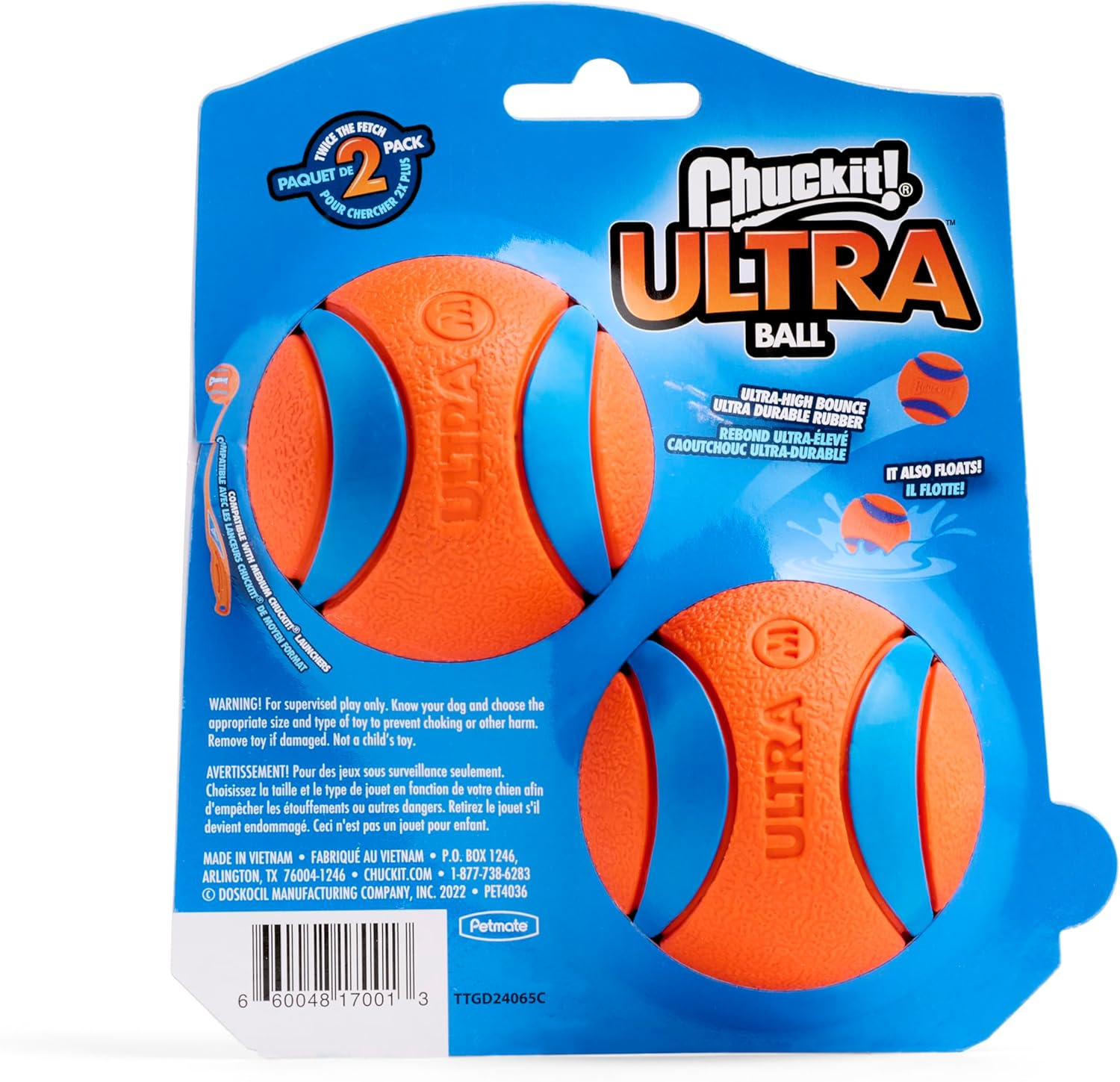 Chuckit! 17001 2.5-Inch Ultra Ball 2 Pack, Medium, Orange/Blue image number 2