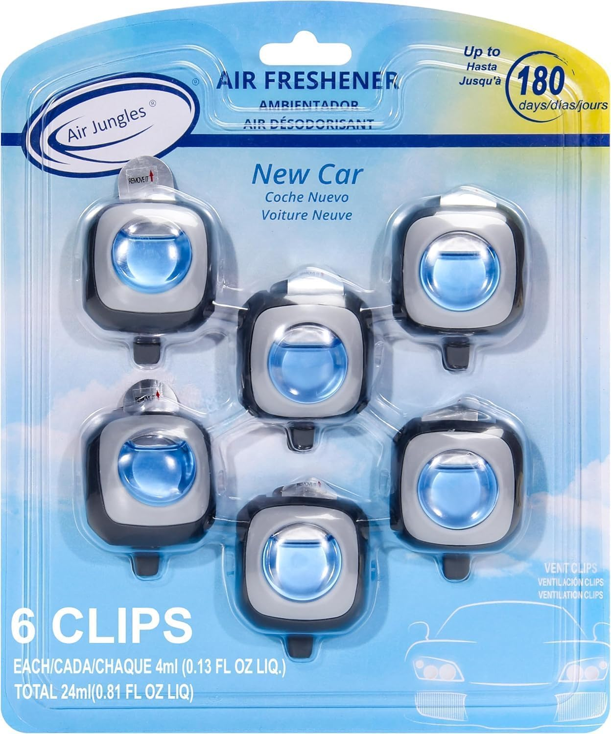 New Car Scent Car Air Freshener Clip(Blue Sky), 6 Car Freshener Vent Clips, 4Ml Each, Long Lasting Air Freshener for Car, up to 180 Days Car Refresher Odor Eliminator - Flora Bliss image number 3