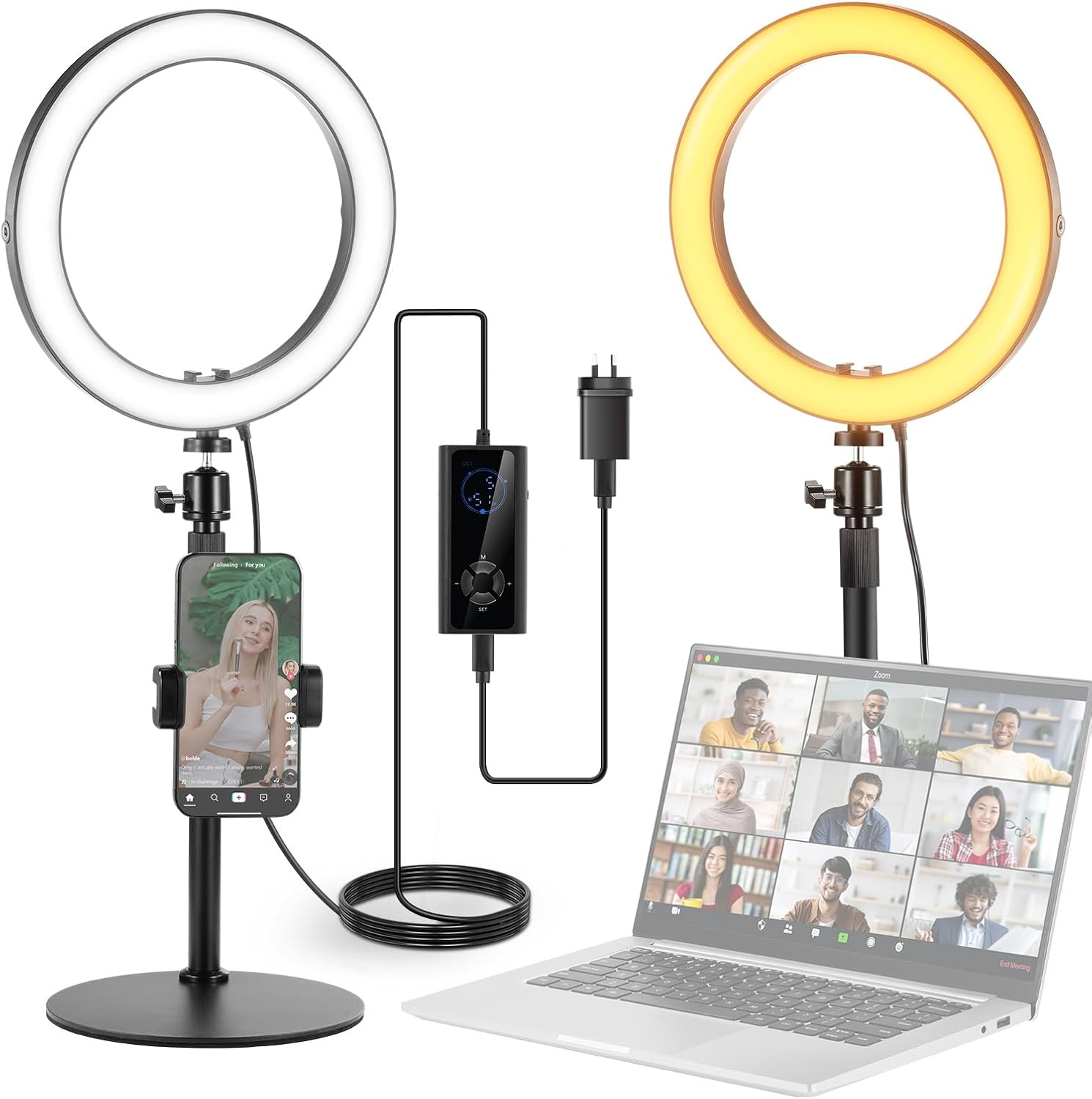NEEWER 10" 20W LED Ring Light with Desk Stand Phone Holder for Iphone Laptop, Bi Color 2900K-7000K, USB C PD Input, CRI97+ 1660Lx/0.5M, Selfie Makeup Tiktok Recording Video Conference Lighting, RH10B image number 3