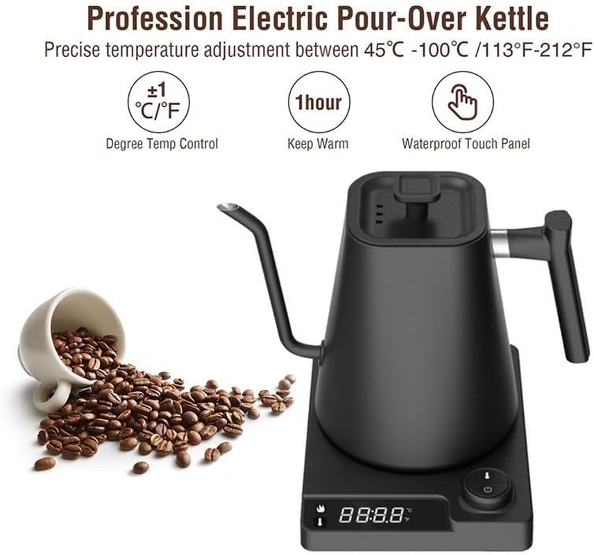 Electric Gooseneck Kettle with Temperature Control, 0.9L Stainless Steel Electric Kettle for Coffee and Tea, Pour over Rapid Heating Quick Boiling image number 6