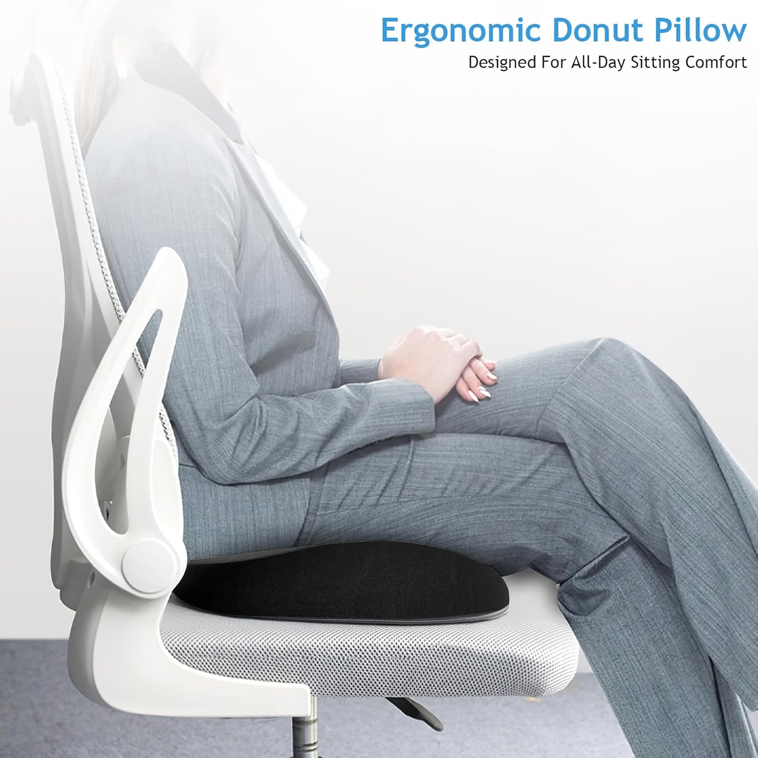 LEFAFA Donut Pillow Hemorrhoid Tailbone Cushion, Premium Memory Foam Seat Cushion, Orthopedic Pain Relief Pillow for Pregnancy, Coccyx, Bed Sores, Post Natal, Sciatica (Black) - Black image number 6