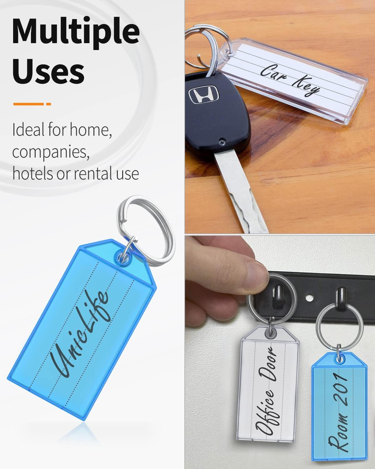 Uniclife 20 Pack Tough Plastic Key Tags with Split Ring Label Window, Assorted Colors image number 4