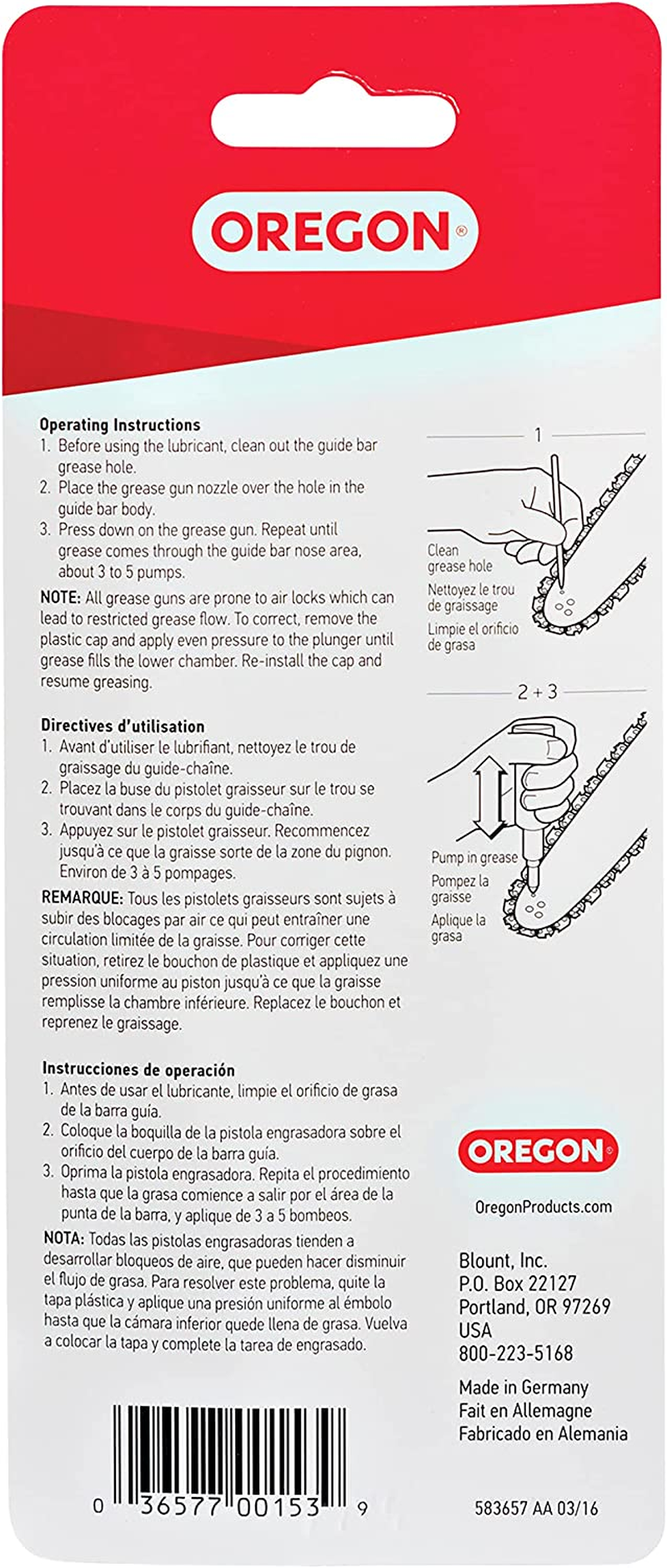 Oregon Grease Gun for Chainsaws, Pre Loaded All Purpose Lubricant, Easy Refill, Universal for Most Makes/Models of Saw Chains and Cutters (26365), Black image number 5