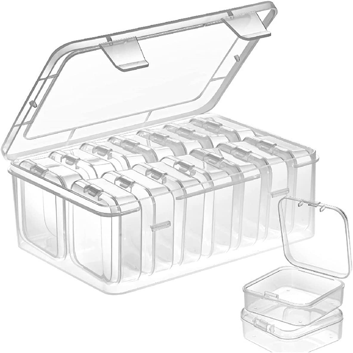 Fulasun 1 Pack 12 Small Bead Organizers, Storage Containers, Mini Plastic Cases Reusable Transparent Boxes with Hinged Lid for of Items Crafts