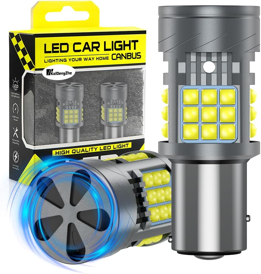 Kaidengzhe 7443 T20 LED Bulb with Cooling Fan, CANBUS Error Free 500% Brightness 3000LM White W21/5W 992 7443A LED for Back up Light Daytime Running Light Turn Signal Light Brake Light, 2PCS