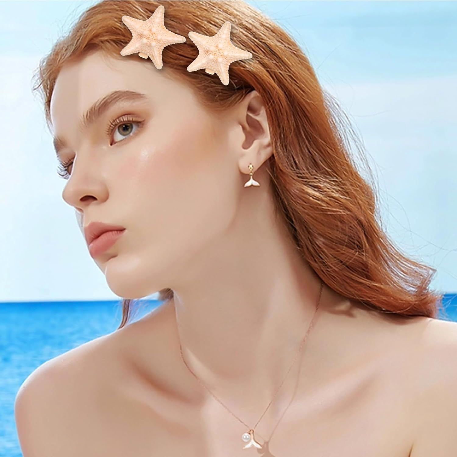 Beaupretty Pack of 6 Starfish Hair Clips - Theme Hair Clips Mermaid Hair Clips Starfish Hair Clips Mermaid Hair Accessories for Women and Girls image number 1