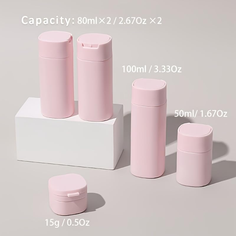 Mumoo Bear 5Pcs Travel Cream Dispenser Bottles Set Travel Bottles Toiletry Containers Set, TSA Approved, Travel Essentials, Beige, Modern