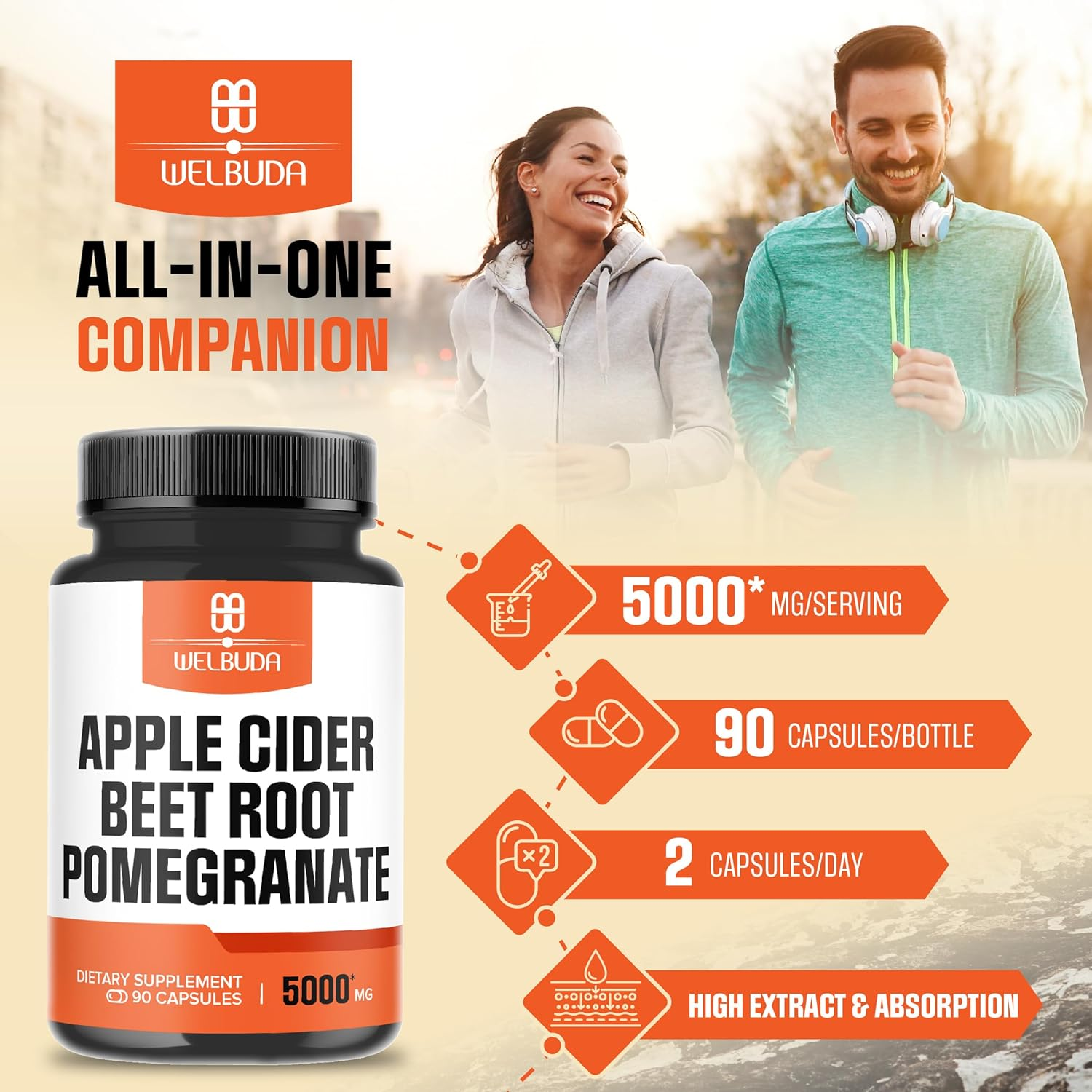 1500Mg Beet Root 2000Mg Apple Cider Vinegar 1500Mg Pomegranate Juice Supplements - 90 Vegan Capsules image number 6