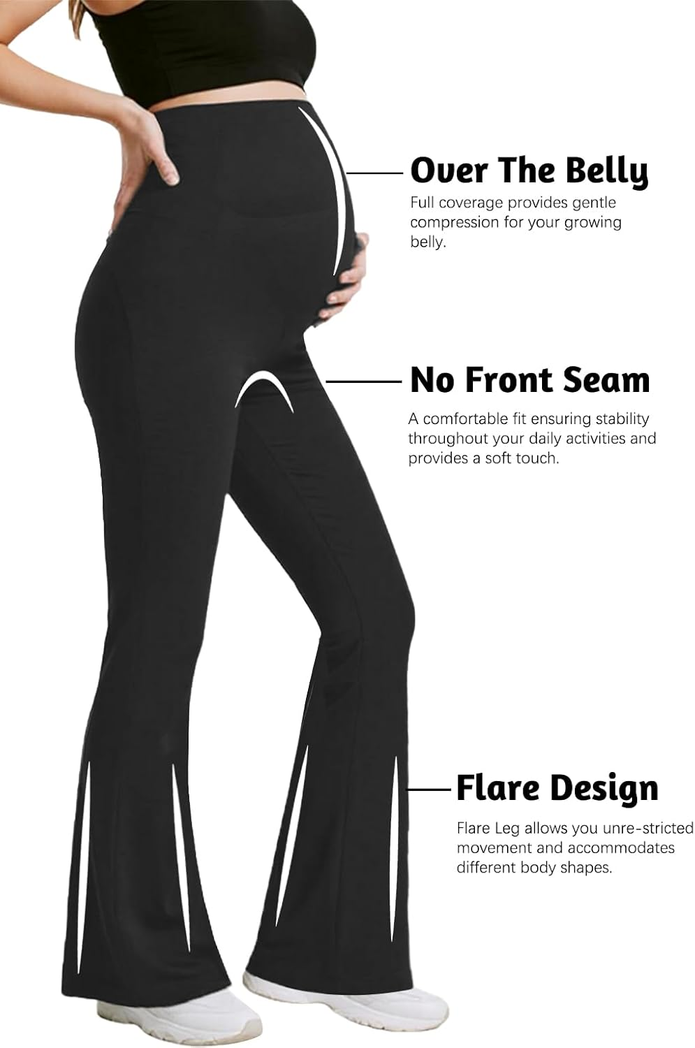 Peauty Buttery Soft Maternity Flare Leggings over the Belly - Stretchy Belly Support Pregnancy Pants for Yoga Lounge Wear image number 5