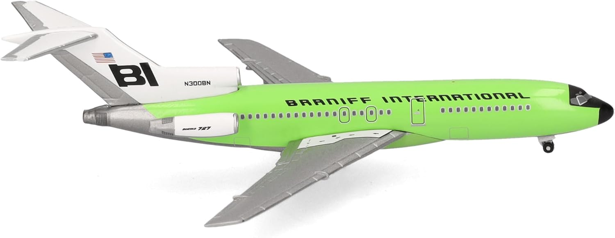 Herpa Braniff International Boeing 727-100 Model Plane - Solid Lime Green, Miniature in Scale 1:500, Collectable, Model without Base, Metal
