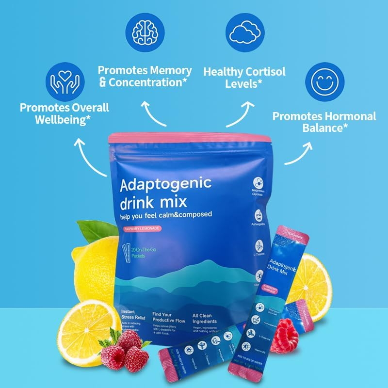 Laclassic Powdered Drink Mix,Raspberry Lemonade Flavour,With L-Theanine,Ksm-66 Ashwagandha,Magnesium Glycinate, Vitamin D3,Relaxation Supplement image number 1
