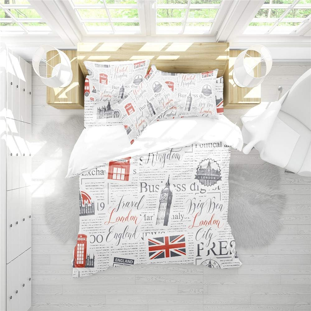 Retro British Flag Design Duvet Cover Set | UK Flag Union Jack Prints Bedding Set | with Soft Duvet Cover+2 Pillow Shams(3Pcs) or Sheet (4Pcs) (Queen-3Pcs,C) image number 4