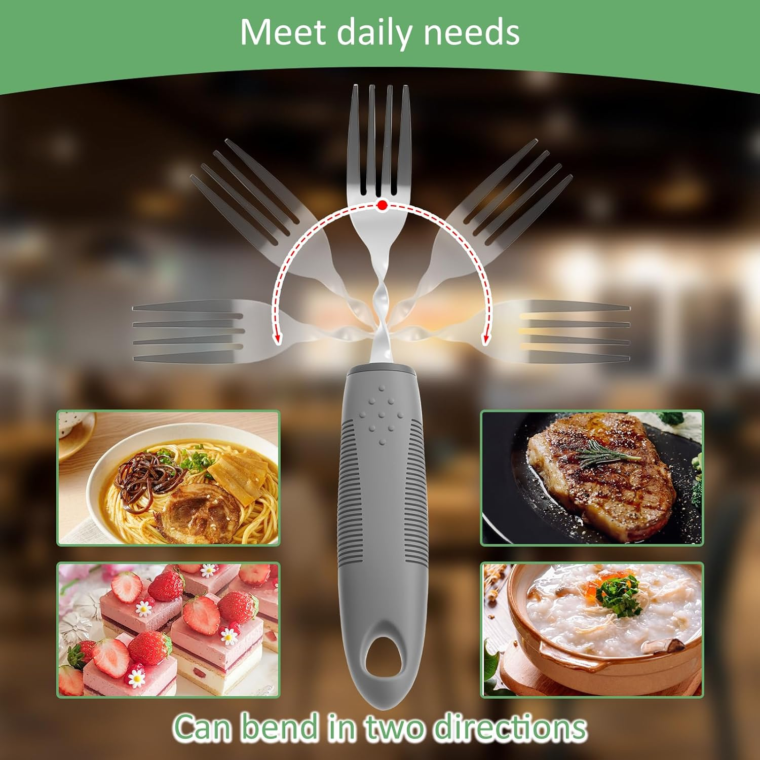 5Pcs Adaptive Utensil Set Stainless Steel Adaptive Cutlery Set Easy to Grip Bendable Weighted Utensil Portable Bendable Silverware for Elderly Hand Tremors image number 5