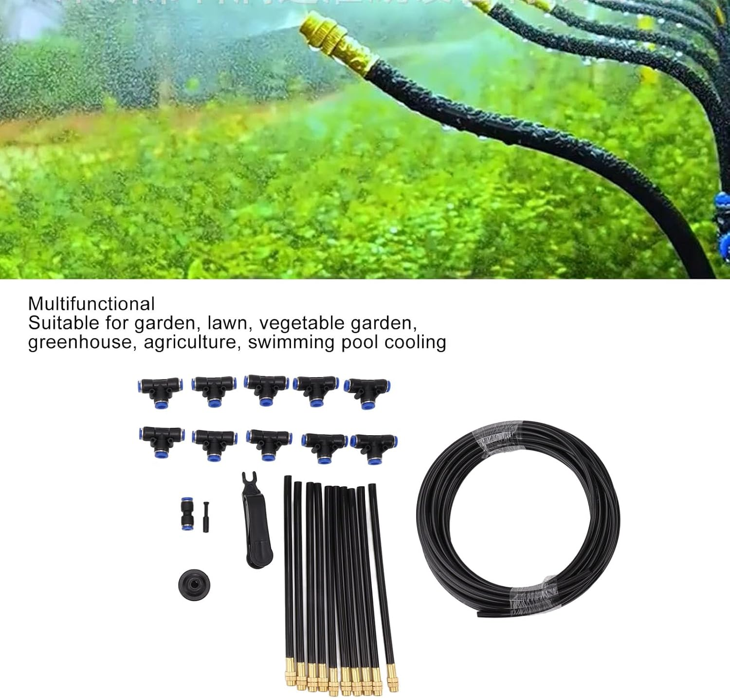 Above Ground Sprinkler System Kit for Large Areas with 360&deg; Adjustable Bendable Nozzle, Lawn Garden Irrigation System Kit with 10M Hose and Full Set of Accessories (EU Standard) image number 2
