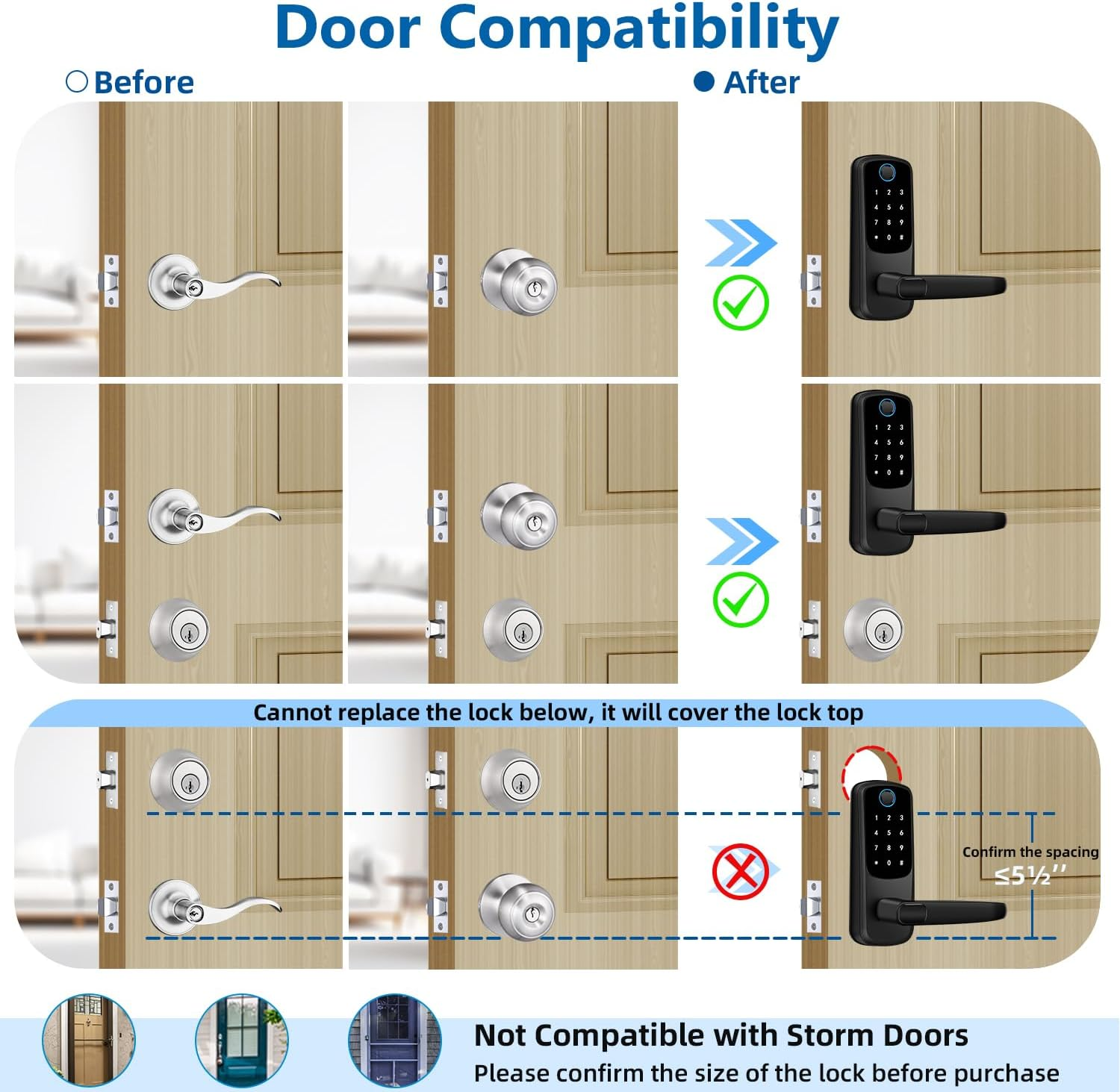 Keypad Smart Door Lock with Handle,Keyless Entry Door Locks,Smart Lock for Front Door,Fingerprint Doors Lock with Keypad for Exterior Door,Deadbolt Lever Alternative(Black)