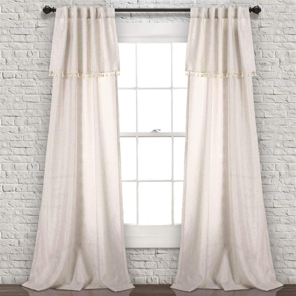 Lush D&eacute;cor, Neutral Lush Decor Ivy Tassel Curtains | Solid Color Window Panel Living, Dining Room, Bedroom (Pair), 95&rdquo; X 40, 95"X 40" image number 2